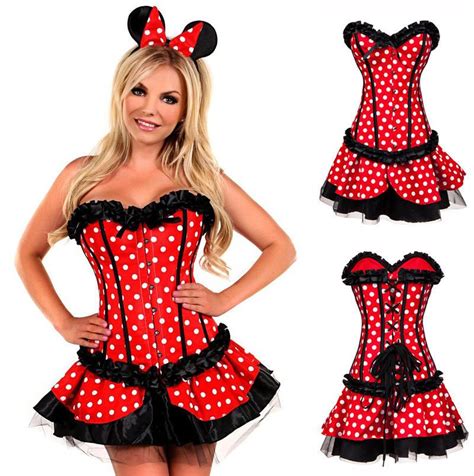 Red Womens Minnie Mouse Disney Mickey Fancy Dress Up Halloween Costume