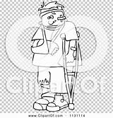 Boy Injured Cartoon Crutch Sling Outlined Royalty Clipart Vector Djart Clip sketch template
