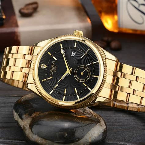 mens watches top brand luxury chenxi golden  business quartz  male gold quartz wrist