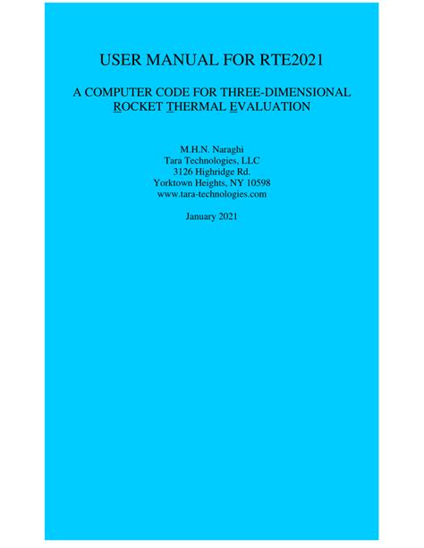 user manual  rte  computer code   dimensional rocket thermal evaluation