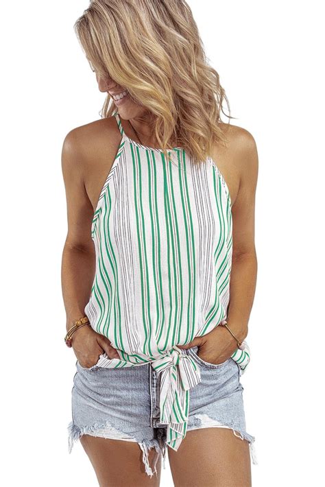 asvivid womens casual halter tank tops striped summer chiffon sleeveless loose camis