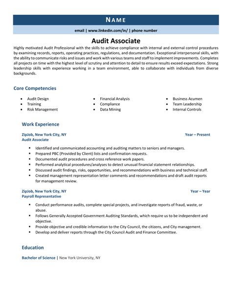 audit associate resume  tips tricks zipjob