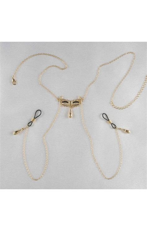 venetian love mask neck and breast chain non piercing nipple rings gold