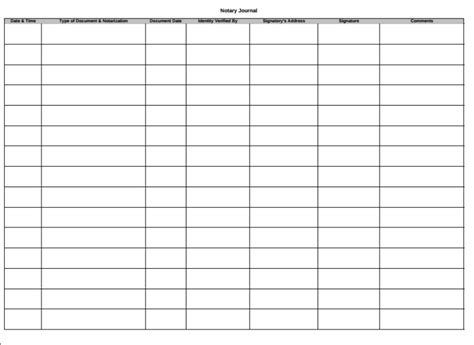 printable notary log sheet printable templates