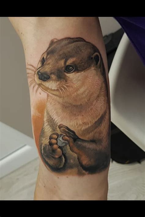 realistic otter color tattoo   belgium  giena revess sleeve