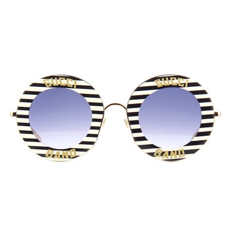 gucci round frame acetate sunglasses black white gold gucci band