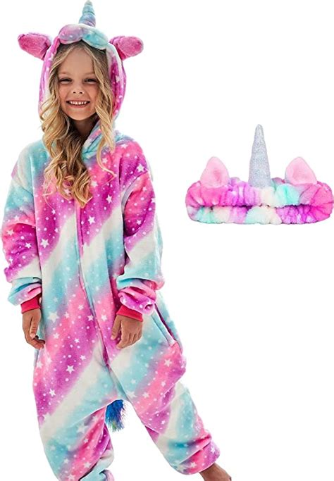 girls unicorn pajamas onesie soft unicorn sleepsuit  matching headband  kids amazonco