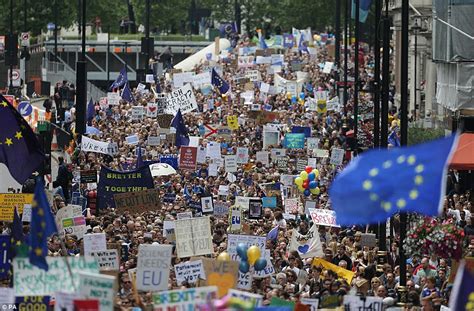 brexit protests  thousands    streets  london wearing eu flags daily mail