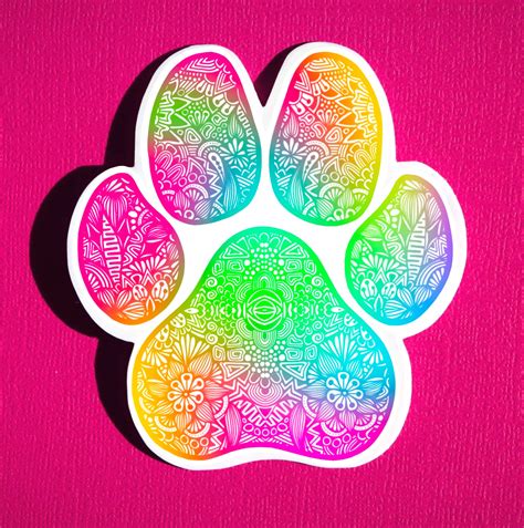 rainbow paw print sticker waterproof