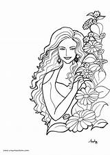 Coloring Pages Woman Beautiful Pretty Women Girl Colouring Adult Adults Printable Crayon Print Clipart Flower Color Getcolorings Buggy Dune Amazing sketch template