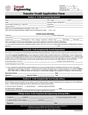 cornell university transfer credit application form   fill
