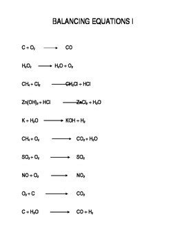 chemistry worksheet easy balancing equations problems  ray byle