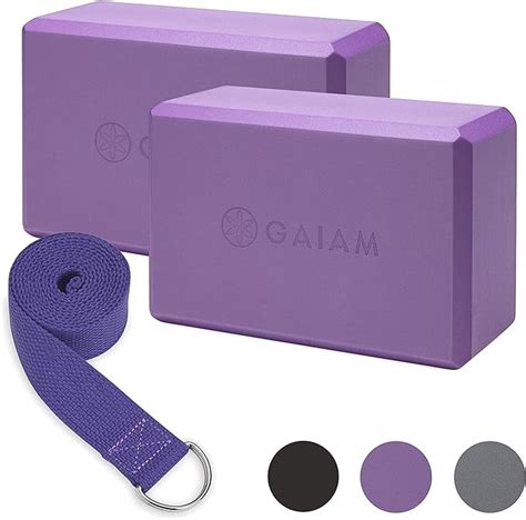 gaiam unisex adult yoga block  pack strap set deep purple         amazoncouk