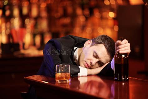 Young Drunk Man Sleeping In The Bar Stock Image Image Of Brandy