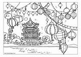 Chinese Colouring Lanterns Pages Year Coloring Scene Kids Sheets China Festival Lantern Activityvillage Draw Printable Village Snake Activity Moon Color sketch template