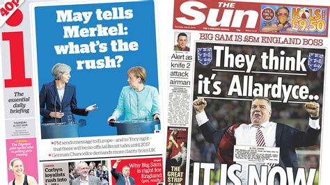 newspaper headlines  brexit rush  allardyce  england