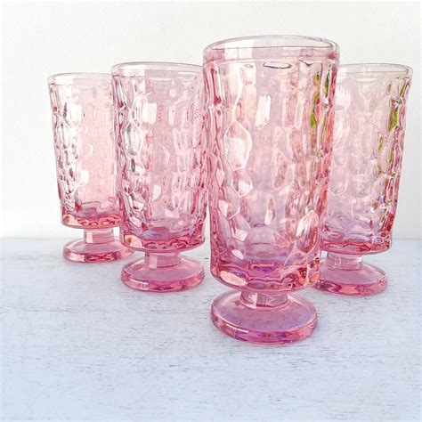 Vintage Pink Pedestal Glassware Set Of 4 By Twolittleowls On Etsy