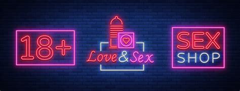 sex shop set of logos in neon style neon sign collection gay club