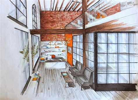 tiffany leigh interior design evolution   drawing modern industrial reception area