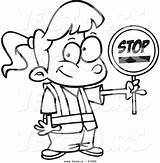 Stop Cartoon Coloring Sign Outlined Patrol Holding Signs Girl Road sketch template