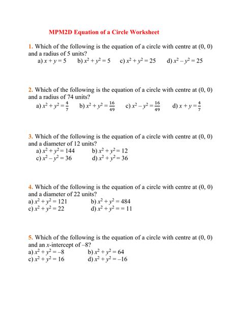 equation   circle practice worksheet answers tessshebaylo