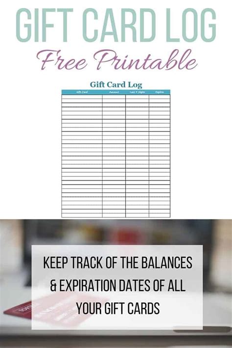 gift card log  printable perfect  tracking gift card balances