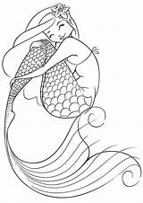 Mermaid Coloring Cute Pages Detailed sketch template