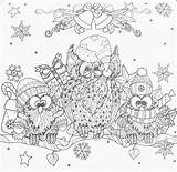 Christmas Coloring Pages Winter Adult Adults Owls Owl Colouring Printable Sheets sketch template