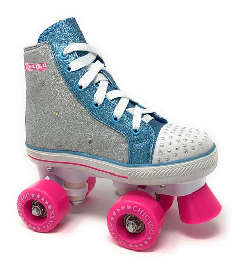 chicago skates girls quad glitter roller skates  lights size