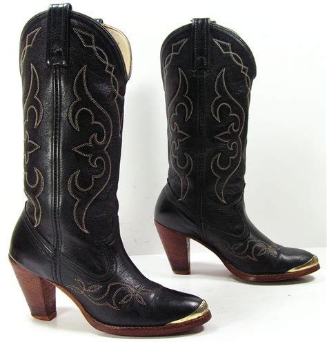 vintage cowboy boots womens    acme black high heel cowgirl