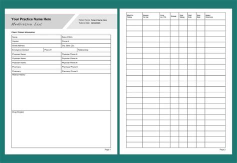 medication list template  therapybypro