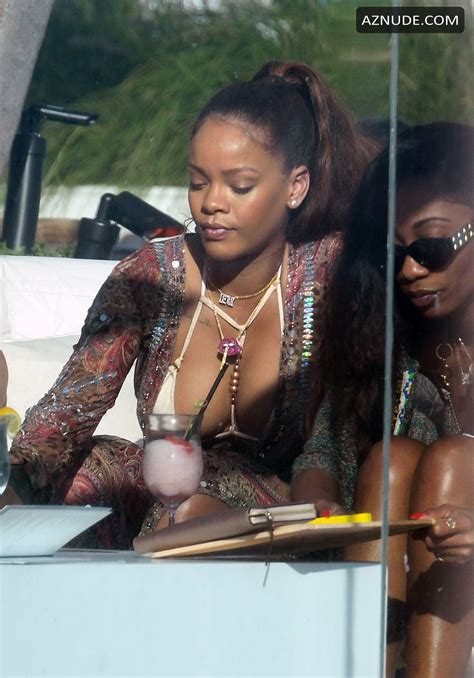 Rihanna Sexy Cleavage By The Pool In Miami Aznude