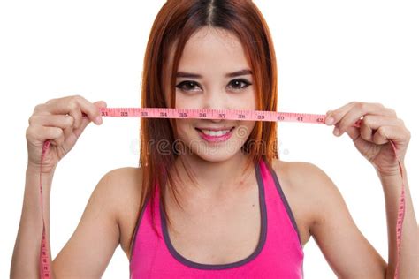 Beautiful Asian Healthy Girl With Measuring Tape Stock Image Image