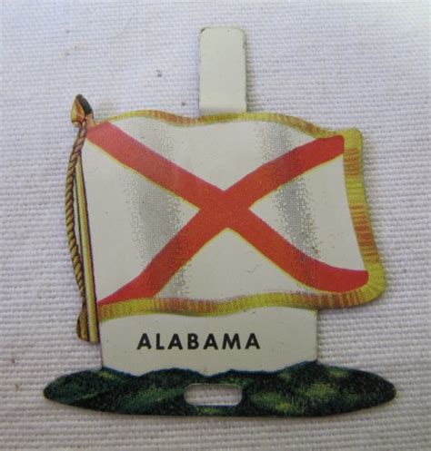 Donated Vintage Alabama State Metal Tab Pin White Flag Red Cross Facts