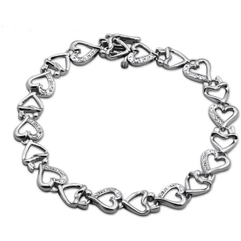 jewelersclub white diamond accent sterling silver heart link bracelet  walmartcom