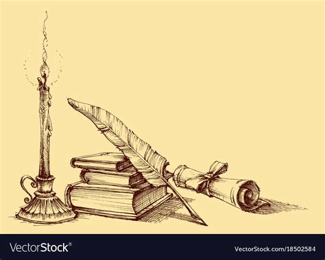 stack  books paper scroll quill  royalty  vector