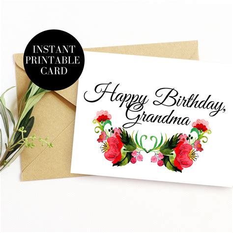 happy birthday grandma printable card instant  etsy