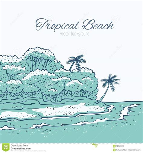 tropical beach with palm trees ocean waves surf