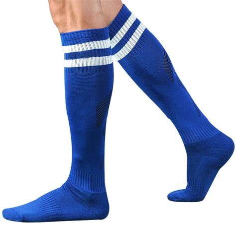 hot selling men mesh sport thicken towel bottom soccer football socks  pair long striped sock