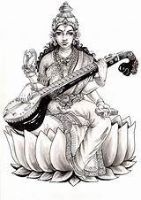Saraswati Sketch Goddess Paintingvalley Sketches Liisa Print sketch template