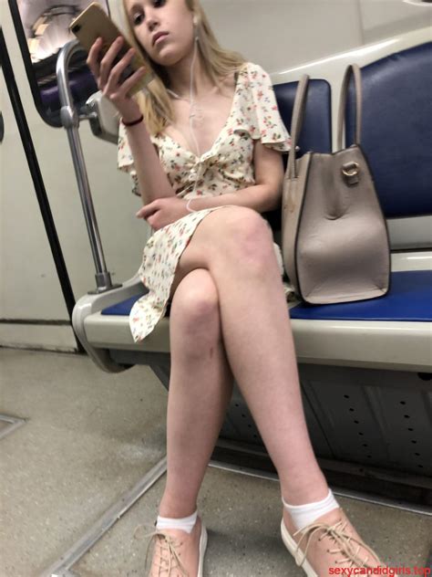 Blonde In A Dress Subway Candid Hot Skinny Legs Sexy