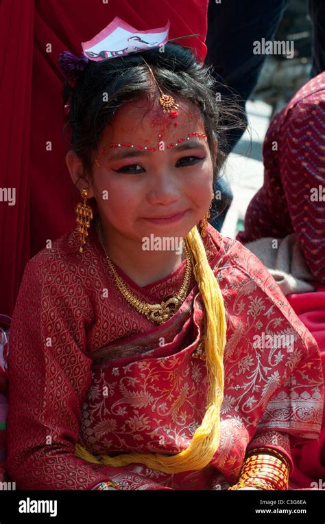 Newari Girl In Kathmandu Participates In The Ritual Ihi ‘marriage To
