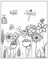 Blumenwiese Meadow Wiese Ausmalbilder Doodle Meinlilapark Dragonflies Flowery Freebies Stamps sketch template