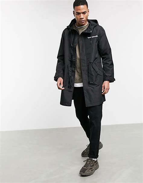 bershka lichte jas met print op de achterkant  zwart asos