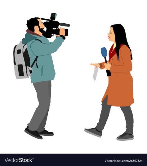 journalist news reporter interview  cameraman vector image