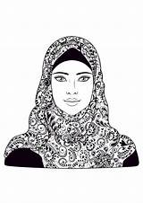 Coloring Pages Woman Adults Muslim Girl Oriental Headscarf Hijab Color Wears Girls Young Who Sheets Orient Adult Arabic Print Printable sketch template
