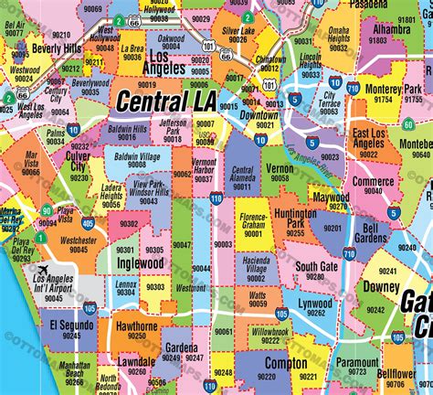 los angeles zip code map south zip codes colorized otto maps
