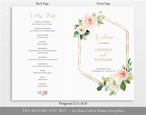 wedding program template folded editable instant  etsy