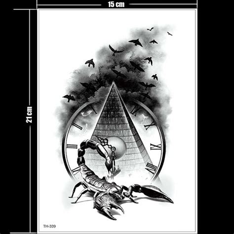 Horror Clock Crow Dark Clouds Pyramid Scorpion Temporary Tattoos