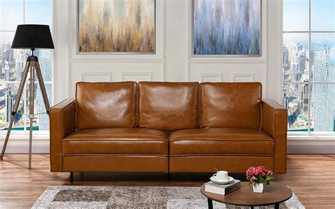 mid century modern leather living room sofa camel walmartcom